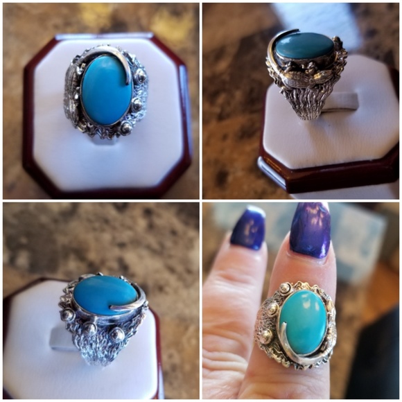 Genuin Sleeping Beauty Turquoise, Alligator Ring 8 - Picture 2 of 8